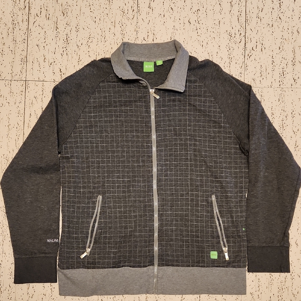 Hugo Boss Grey Checkered Full Zip Lightweight Collar Sweater